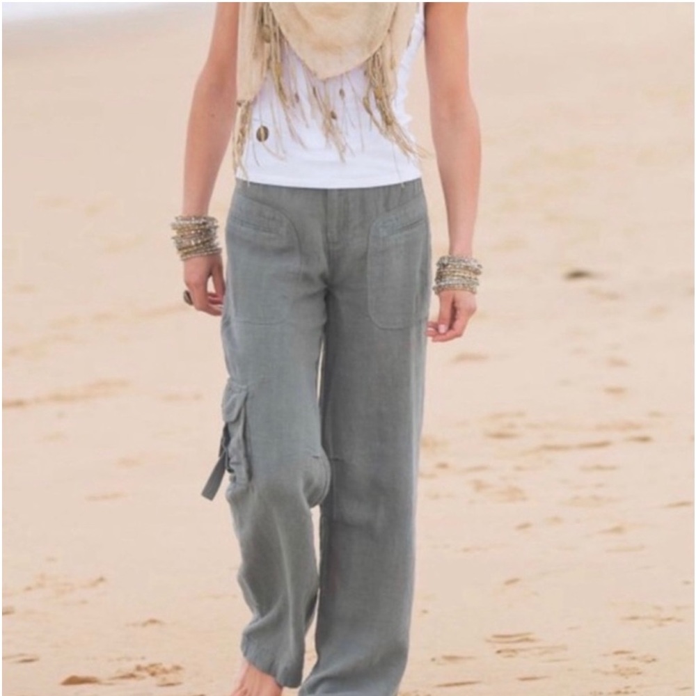 Soft Surroundings Size M Gray Linen Blend Cargo Style Pants